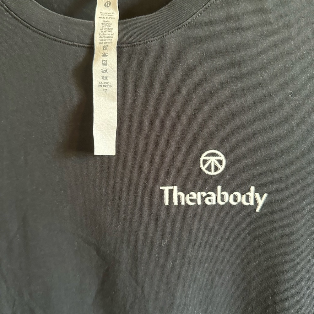 Lululemon Athletica Black Pima Cotton Tee with ‘Therabody’ Logo Size 2 EUC - Picture 6 of 7